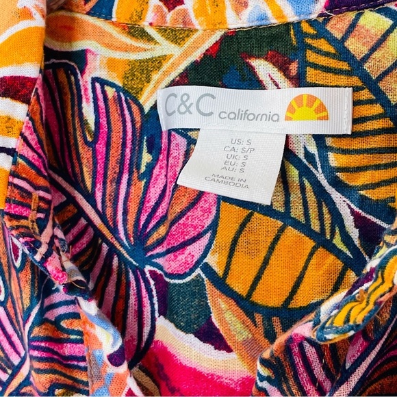 C & C CALIFORNIA Tropical Leaf Patterned Overshirt, Dress, Swimsuit Cover Up S - Picture 7 of 12